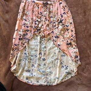 love, Fire Floral High-Low Skirt in Peach and Cream